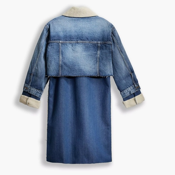 🌶️🔥RARE LEVI’s ARCTIC OVERCOAT Sherpa Denim Trench Coat #ski - Picture 5 of 6